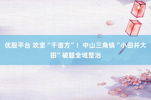 优股平台 攻坚“千亩方”！中山三角镇“小田并大田”破题全域整治